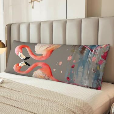 Imagem de Capa de travesseiro corporal flamingos e flores microfibra longas presentes para mulheres homens fronha de corpo ultra macia e aconchegante com zíper oculto para decoração de casa 50 x 137 cm