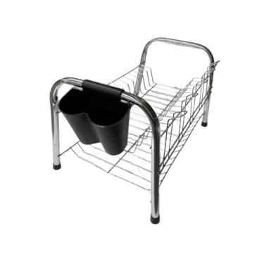 Imagem de Escorredor de Louça Duplo com Porta Talheres, 42x25x27cm, Cromado e Preto (Cromado)
