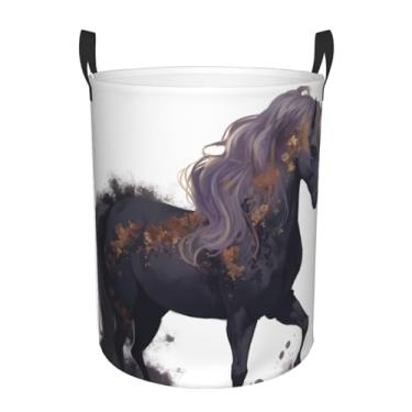 Imagem de Cesto de lavanderia de cavalo roxo dobrável à prova d'água cesto de armazenamento de roupas com alças pano oxford organizador de brinquedos cesta para banheiro, lavanderia, quarto, pequeno