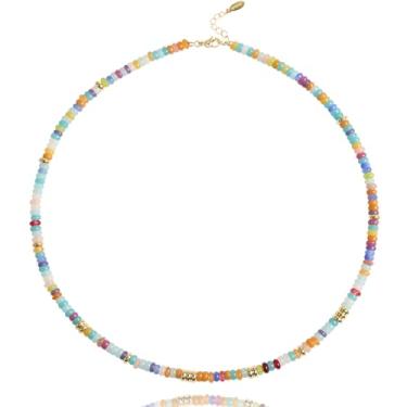 Imagem de Colares de contas coloridas para mulheres, colar gargantilha de pedra natural de aço inoxidável com pedras preciosas, colares boêmios, joias de praia para mulheres, presente para meninas, amigas