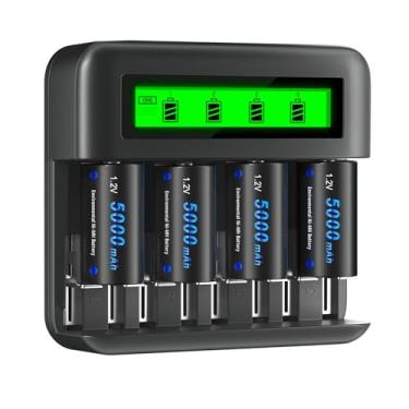 Imagem de Carregador pilha 8 baias USB AAA AA C D SC Ni-Mh Ni-Cd com bateria recarregável de 4 tamanho C