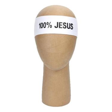 Imagem de Bandana 100% Jesus Na Cor Branca Com As Letras Pretas - NoBrand, Branc