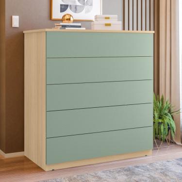 Imagem de Cômoda 05 Gavetas Compacta Amêndoa/verde