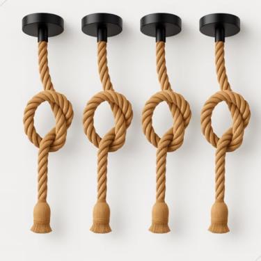 Imagem de Kit 4 Pendentes Luminária de Corda Sisal 1 Metro Estilo Retrô Vintage Rústico E27 Bivolt 127v e 220v para Área Interna