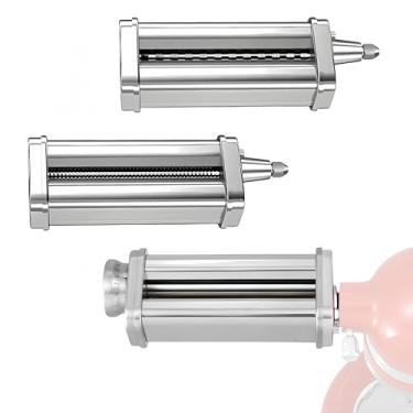 Imagem de Conjunto de acessórios de 3 peças para batedeira KitchenAid, acessórios e acessórios de máquina de fazer massa de aço inoxidável 304 incluem rolo de folha de macarrão e cortador de espaguete e
