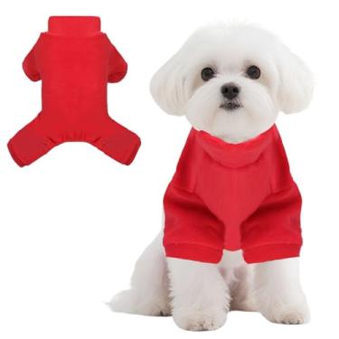 Imagem de Pijamas de lã para cães com gola rolê térmica, macacão para animais de estimação, macacão quente para cachorro, roupas macias para cães e gatos de tamanho pequeno (vermelho, 2GG)