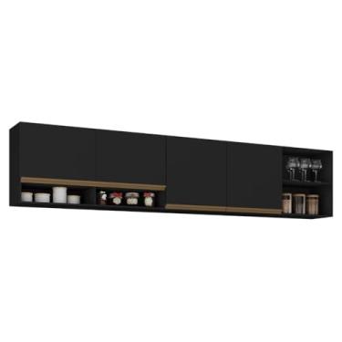 Imagem de Kit Armário Cozinha Aéreo 105cm com Aéreo 150cm Veneza Multimóveis Mp2291 Preto/dourado