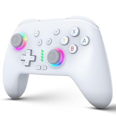 Imagem de ZRZLMVP Comandos de interruptor compatíveis com Nintendo Switch/OLED/Lite, controles Pro sem fio de 1000 mAh com LED de 9 cores, despertar, turbo, vibração
