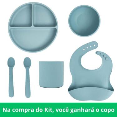 Imagem de Kit Completo Introdução Alimentar de Silicone Azul Sonho Büp Baby