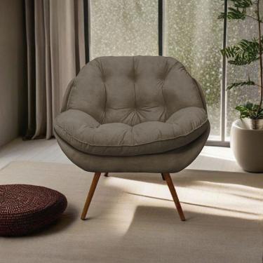 Imagem de Poltrona Cadeira Landal Poltrona Sala Com Apoio De Braço Em Fibra Siliconizada - Sentô Capuccino