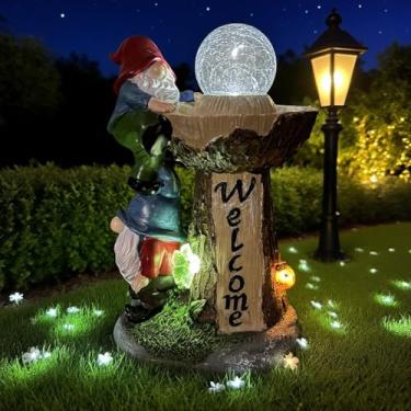 Imagem de Estátua de decoração de boas-vindas de gnomo de jardim movida a energia solar, gnomos de jardim, presentes ideais para quintal, pátio, gramado e varanda - decoração ao ar livre, luzes de LED, presente