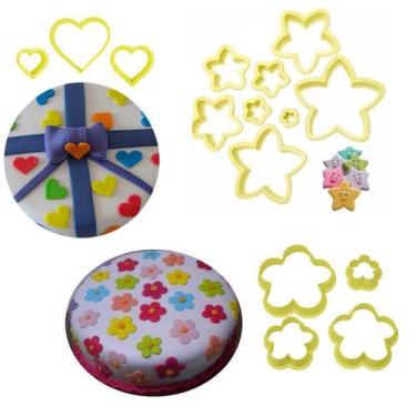 Imagem de Kit Cortadores Coração Estrela 8pçs E Flor 4pçs Blue Star - BLUESTAR