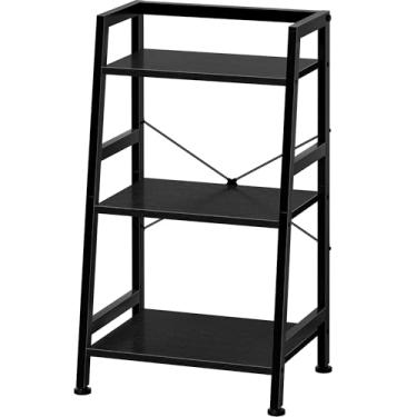 Imagem de Estante de livros de 3 camadas, prateleira de escada, prateleiras de pé, estante industrial com moldura de aço, estante pequena de metal, para sala de estar, escritório em casa, cozinha, quarto