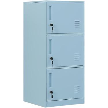 Imagem de DAYTOYS Armário de armazenamento vertical de metal de 3 portas para quarto de crianças, sala de crianças, escola, escritório, casa, armário de armazenamento de aço empilhável para brinquedos, roupas e