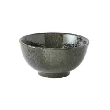Imagem de Tigela de arroz redonda esmaltada de cerâmica grossa utensílios de mesa pequenos criativos japoneses - pérola preta de 11,4 cm