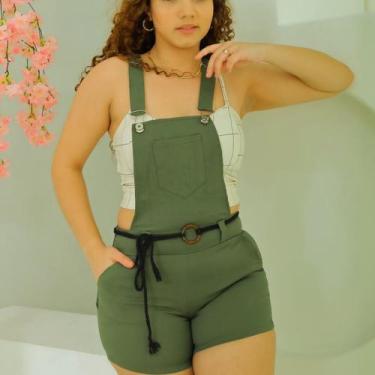 Imagem de Jardineira feminina short curto com bolsos e ziper lateral PP P M - Ma
