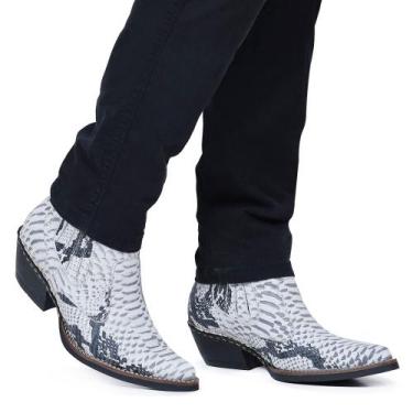Imagem de Bota Botina Masculina Country Bico Fino Anaconda Branca e Preta De Cou