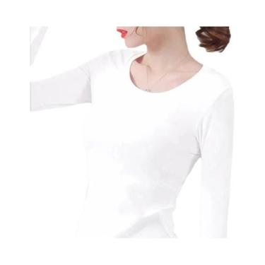 Imagem de Camiseta Feminina Térmica de Veludo Preto - Manga Comprida, Gola Redon