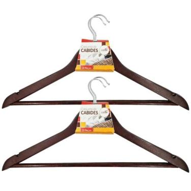 Imagem de Kit 6X Cabides Madeira Marrom Gancho De Roupas Com Cavas - Kadê