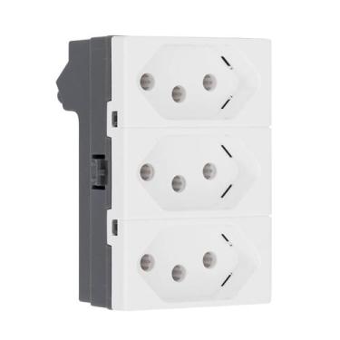 Imagem de Módulo Tomada Tripla 10A 2P+T Branca 615043BC Pial Plus+ - Pial Legran