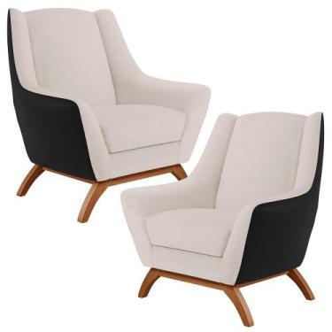 Imagem de Kit 02 Poltronas Decorativas Base Madeira Juliet D02 Corano Preto C-05