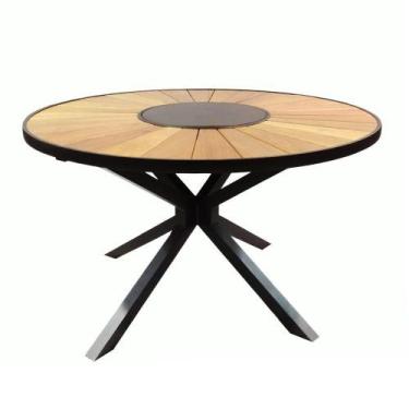 Imagem de Mesa De Jantar 1,30m Zurick Pétalas De Madeira Centro Giratório Alumín