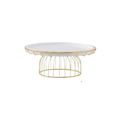 Imagem de Suporte de bolo de ferro forjado, dourado, pés altos, prato de frutas de cerâmica, mesa de sobremesa, forma de bolo, branco, verde, prato decorativo, prato de bolo, doces, cupcake, sobremesa