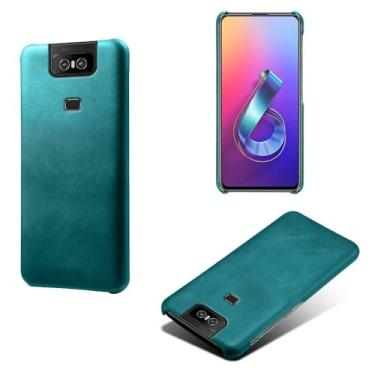 Imagem de Capa para Asus ZenFone 6 ZS630KL,Proteção contra quedas,Casca de volta de cor sólida simples,Design de couro de imitação de plástico-Green
