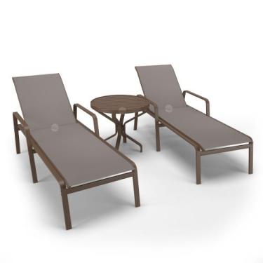 Imagem de Kit 2 Espreguiçadeiras 1 Mesinha Alumínio Marrom Tela Fendi - Aluv Móv