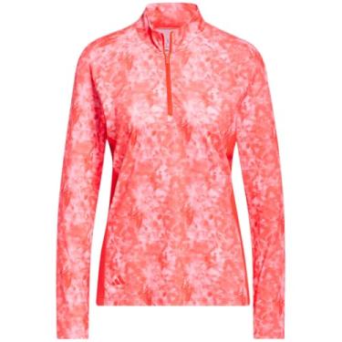 Imagem de adidas Camisa polo feminina Essentials de manga comprida estampada, Vermelho brilhante, XG