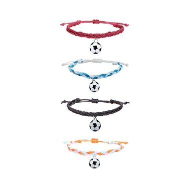 Imagem de Conjunto de 4 a 8 peças de pulseiras de resina para futebol, beisebol, futebol, rúgbi, feito à mão, corda trançada, bola, miçangas, pulseira para mulheres e homens, corrente ajustável, para fãs de
