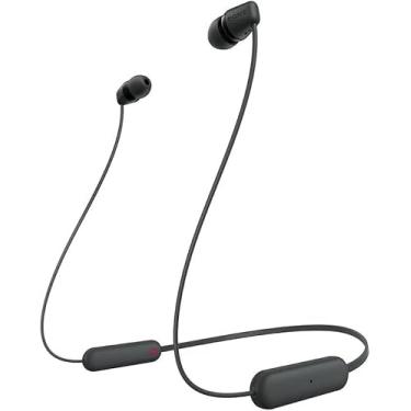 Imagem de Sony Fones de ouvido intra-auriculares WI-C100 sem fio com faixa de pescoço e microfone para chamadas mãos-livres, preto, WIC100/B (versão nacional)