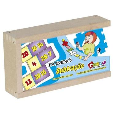 Imagem de Jogo de dominó da subtração com 28 peças em madeira carlu - 1019
