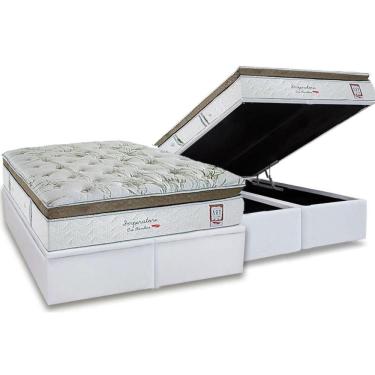 Imagem de Cama Box Baú King: Colchão Molas Ensacadas Herval Imperatore Eco Bamboo + Base CRC Linhão White (193x203)