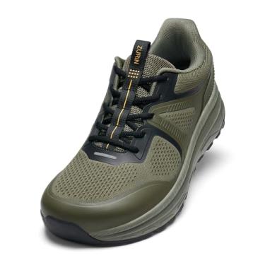 Imagem de ZURIN Tênis de corrida masculino Zero Drop, bico largo, acolchoado com suporte, tênis de caminhada de largura larga, confortável, atlético, corrida, treino, academia, tênis, Verde militar, 9.5 Wide