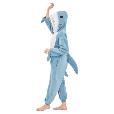 Imagem de NEWCOSPLAY Pijama unissex adulto macacão animal peça única cosplay roupa de dormir, Tubarão, XXG