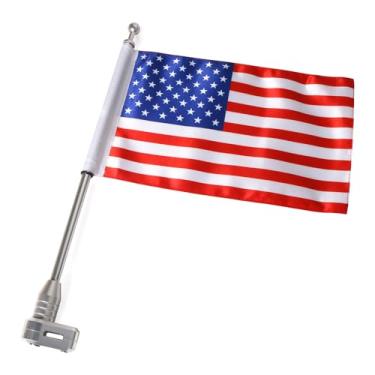 Imagem de TURERTIYER Suporte de mastro de bandeira de motocicleta com bandeira americana 25,4 x 17 cm, suporte vertical de mastro de bandeira de motocicleta para Honda Gold Wing GL1500 GL1200 GL1800 2001-2012