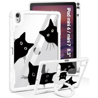 Imagem de Uppuppy Capa para iPad Mini 7 A17 Pro 2024/Mini 6 2021 de 8,3 polegadas - Capa feminina fofa para meninas com suporte e porta-lápis, Kawaii, três gatos, design feminino, capa protetora rígida para