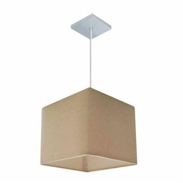 Imagem de Lustre Pendente Quadrado Md-4058 Cúpula Em Tecido 21/25x25cm Algodão Crú - Bivolt