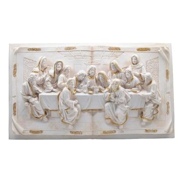Imagem de Quadro Santa Ceia Páscoa Marfim Detalhes Dourados 50Cm