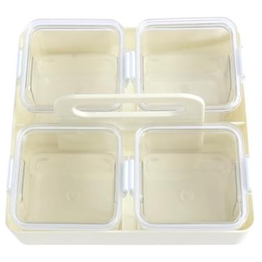 Imagem de Bandeja de servir dividida com tampa caixa de lanche versátil recipiente de charcutaria conveniente caixa de frutas para sala de estar festa piquenique (4 treliças)