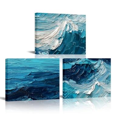 Imagem de Sepwrol Pintura a óleo sobre tela abstrata pintada à mão - Decoração de parede texturizada com paisagem oceânica