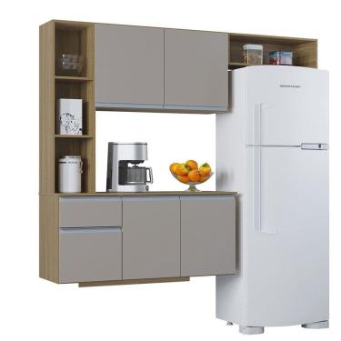 Imagem de Kit Cozinha Suspensa Mel Com Balcão 163cm Poquema Móveis Damasco-off White