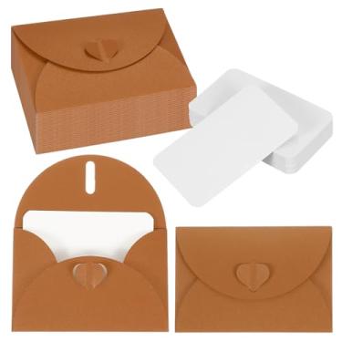 Imagem de PATIKIL Conjunto de 50 mini envelopes com fecho de coração, cartões de notas em branco de 10,4 x 7,6 cm com envelopes para presente convite de casamento, formatura, feriado, Dia de Ação de Graças