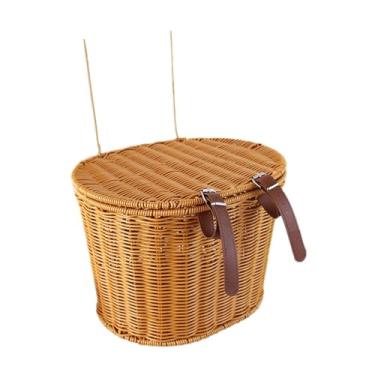 Imagem de KiBcsLic Cesta de bicicleta infantil frontal de imitação de vime, cesto de compras com alças, armazenamento, cesta de bicicleta para armazenamento de triciclo