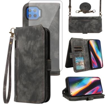 Imagem de Asuwish Capa para celular Motorola Moto One 5G/One5G UW/Moto G G5 Plus com protetor de tela de vidro temperado, alça transversal, suporte para cartão One Lite XT2075-1 feminino masculino preto