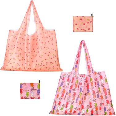 Imagem de Sacos de compras extragrandes dobráveis reutilizáveis de 22,7 kg, 2 peças de sacolas de supermercado dobráveis reutilizáveis com alças a granel, sacola lavável na máquina para viagens, sacolas de