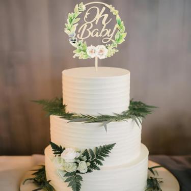 Imagem de Oh Baby Cake Topper Wood Baby Shower Cake Topper Gender Reveal Boy Girl Cake Decorations for Boho Rustic Theme Gender Neutral Party Baby Booth Props Party Photo (Green) ﻿