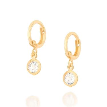 Imagem de Brinco Argola Rommanel Com Zircônias Folheado A Ouro