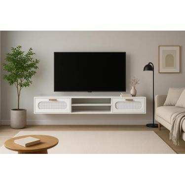 Imagem de Rack Suspenso Santorini Moderno 180cm 2 Gavetas - Loncie, Branco